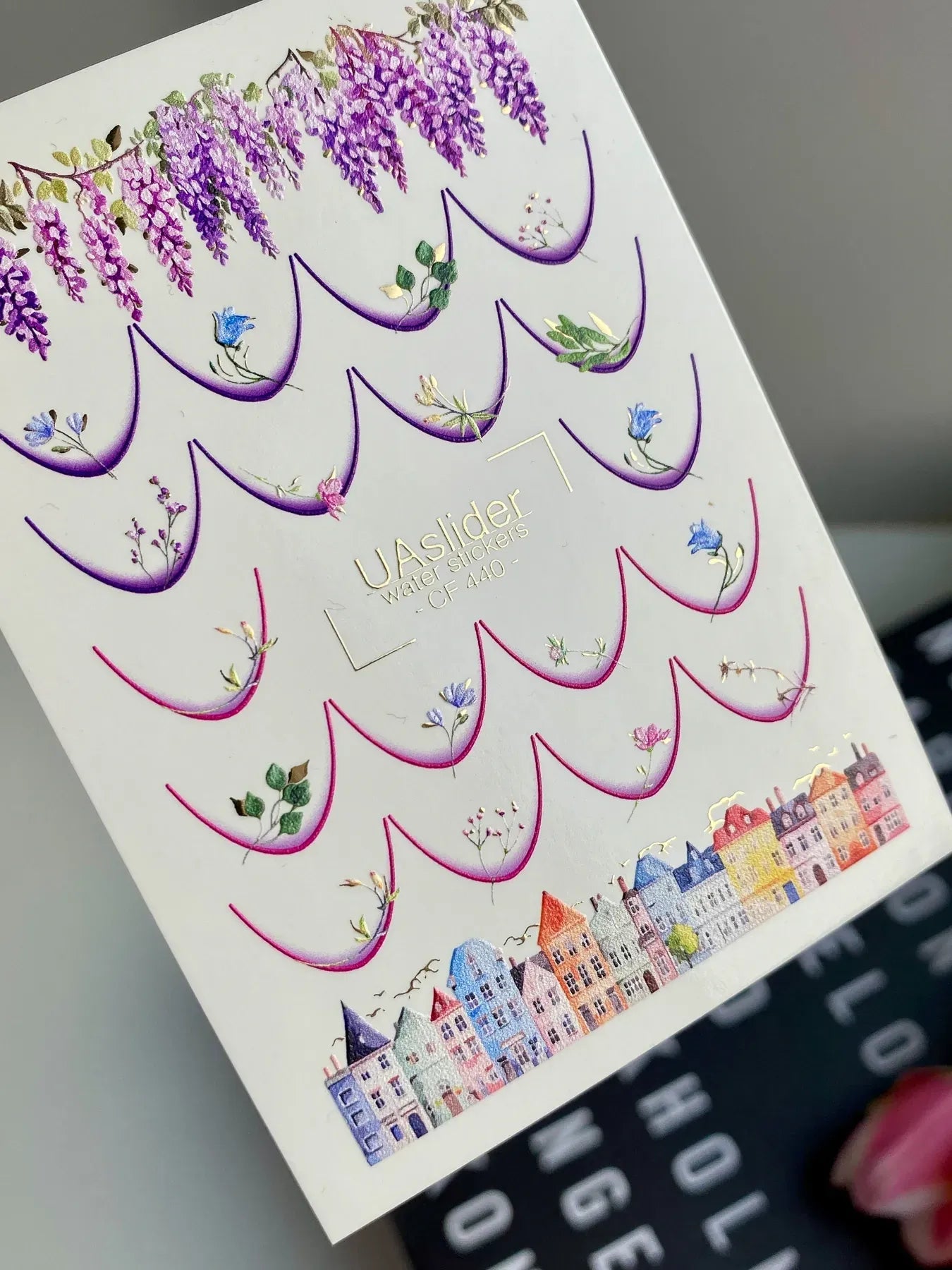 Slider-Design CF 440 | Wasser-Decals mit Goldfolie | Purple French & Floral City