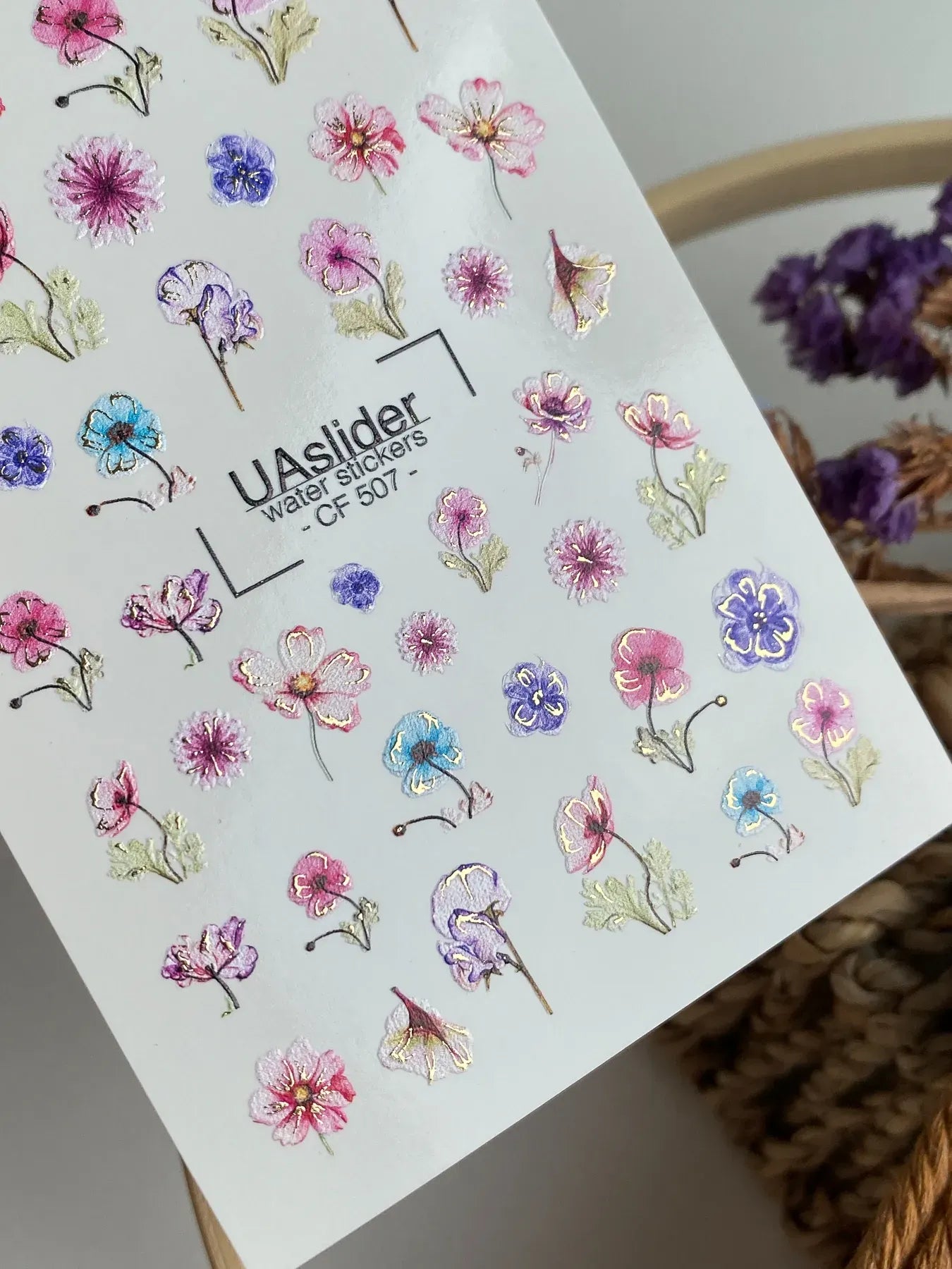 Slider-Design CF 507 | Wasser-Decals mit Goldfolie | Pastellblüten & Fine Florals