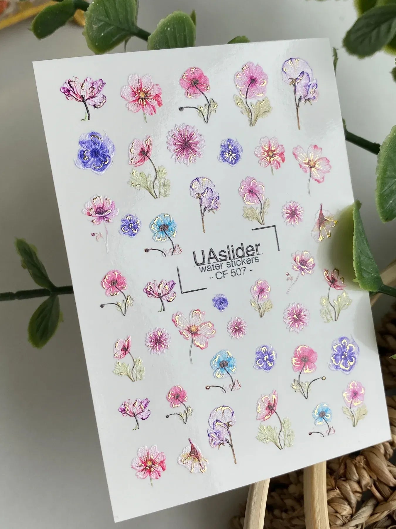 Slider-Design CF 507 | Wasser-Decals mit Goldfolie | Pastellblüten & Fine Florals