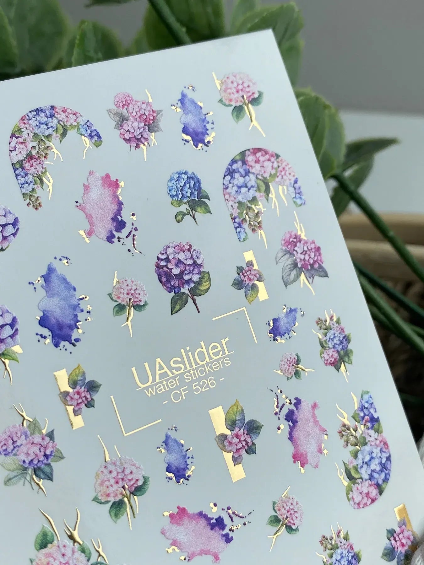 Slider-Design CF 526 | Wasser-Decals mit Goldfolie | Hydrangea & Watercolor Florals