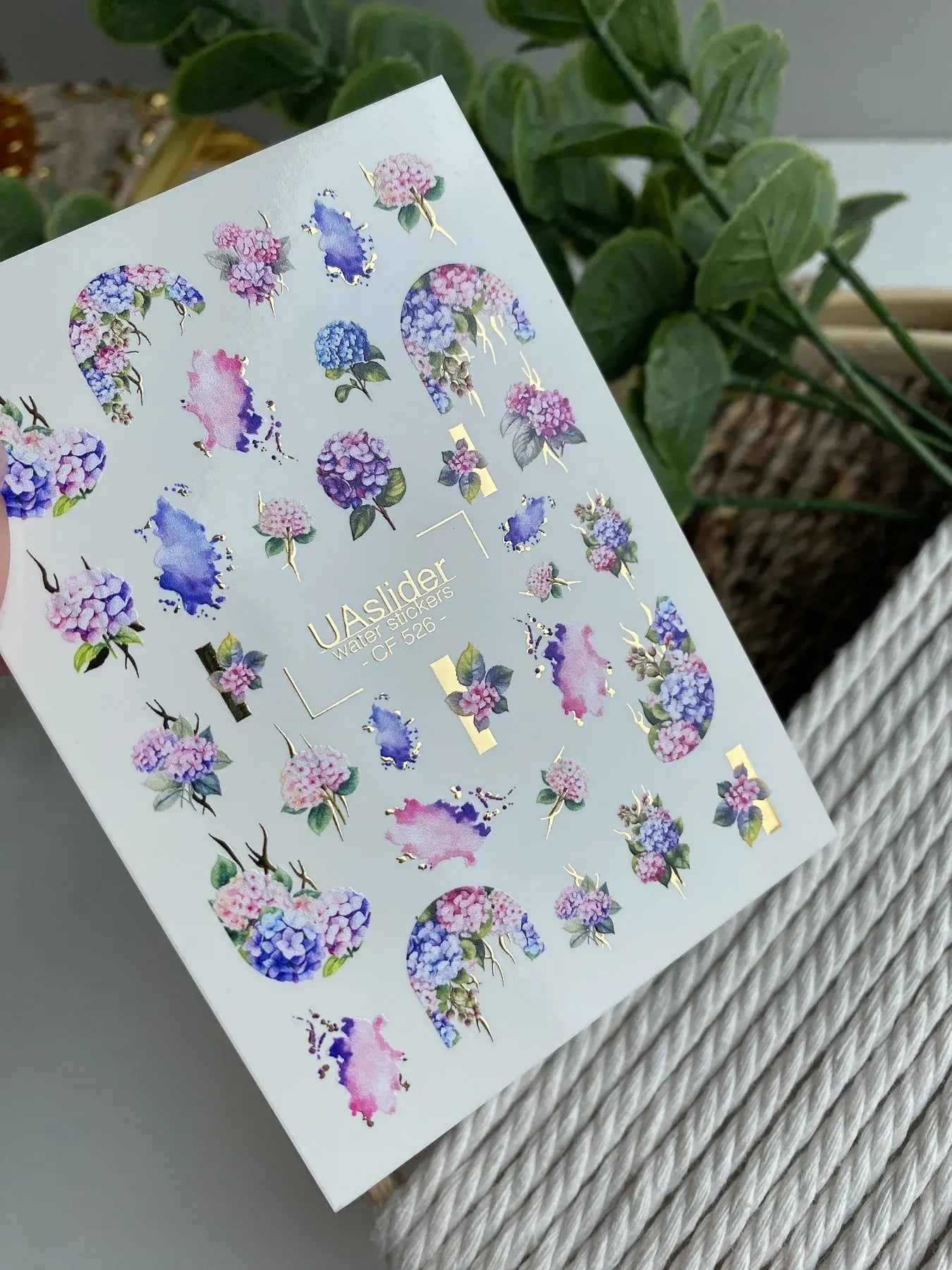 Slider-Design CF 526 | Wasser-Decals mit Goldfolie | Hydrangea & Watercolor Florals