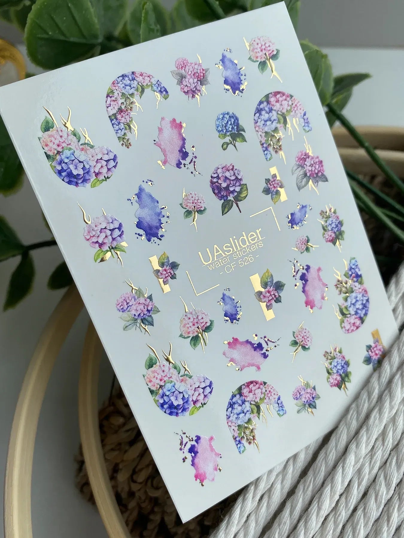 Slider-Design CF 526 | Wasser-Decals mit Goldfolie | Hydrangea & Watercolor Florals