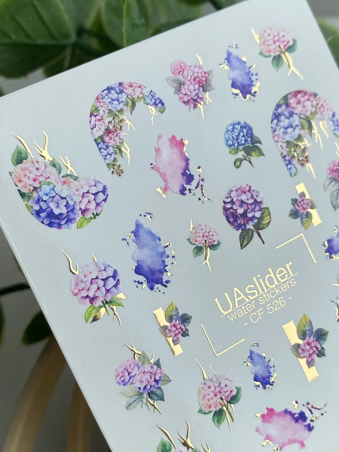 Slider-Design CF 526 | Wasser-Decals mit Goldfolie | Hydrangea & Watercolor Florals