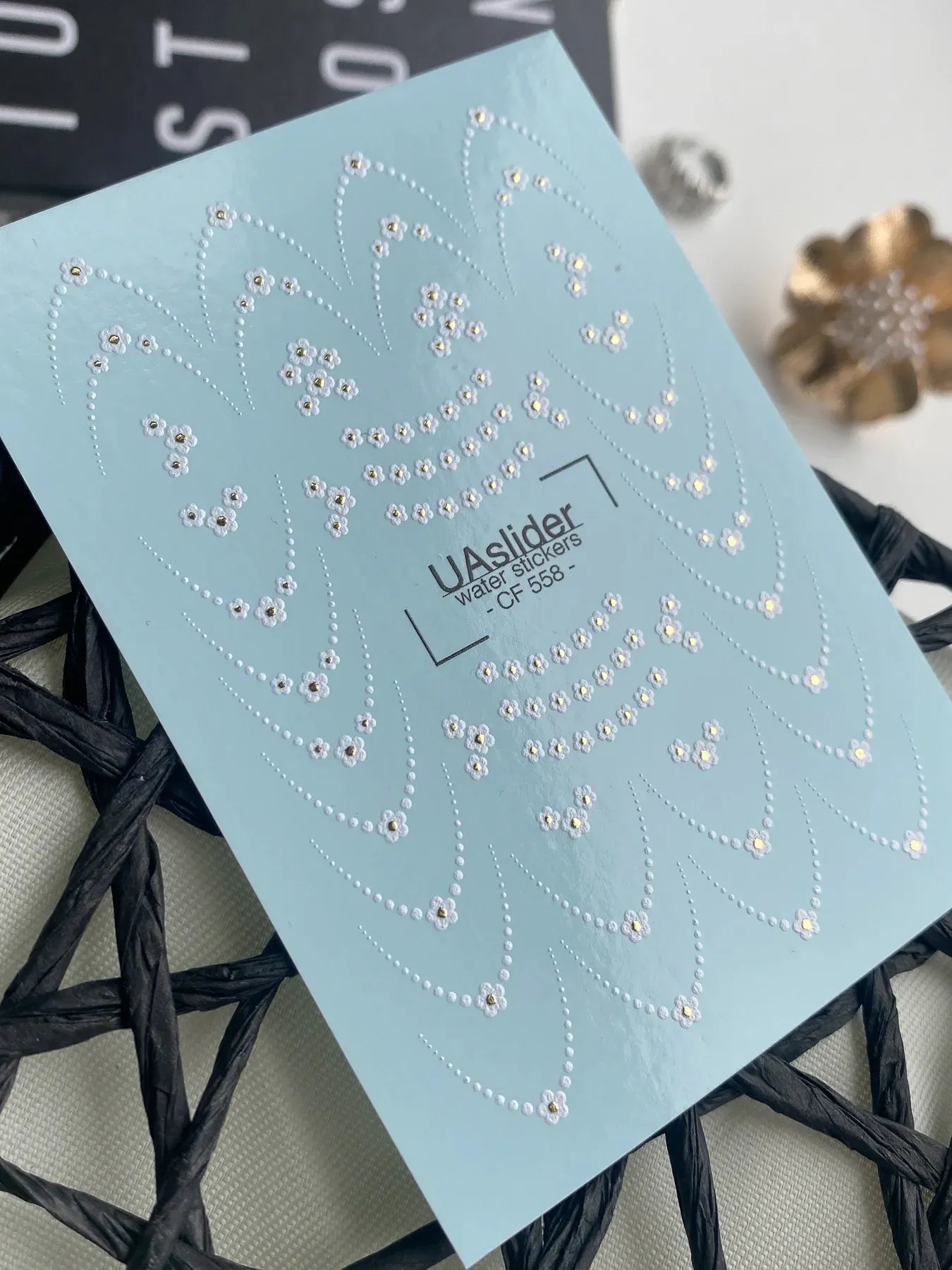 Slider-Design CF 558 | Wasser-Decals mit Goldfolie | Pearl Dots & Mini Flowers