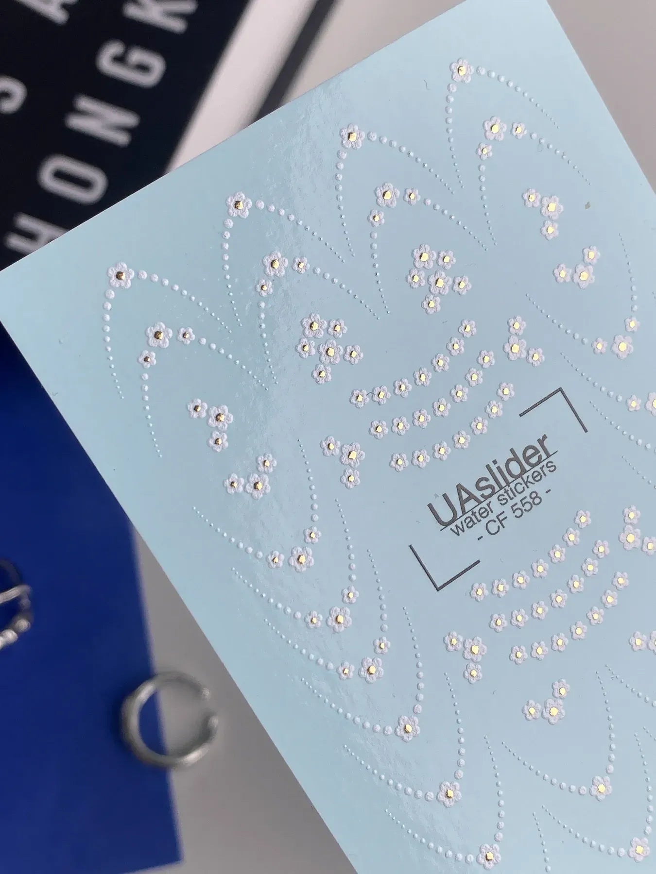 Slider-Design CF 558 | Wasser-Decals mit Goldfolie | Pearl Dots & Mini Flowers