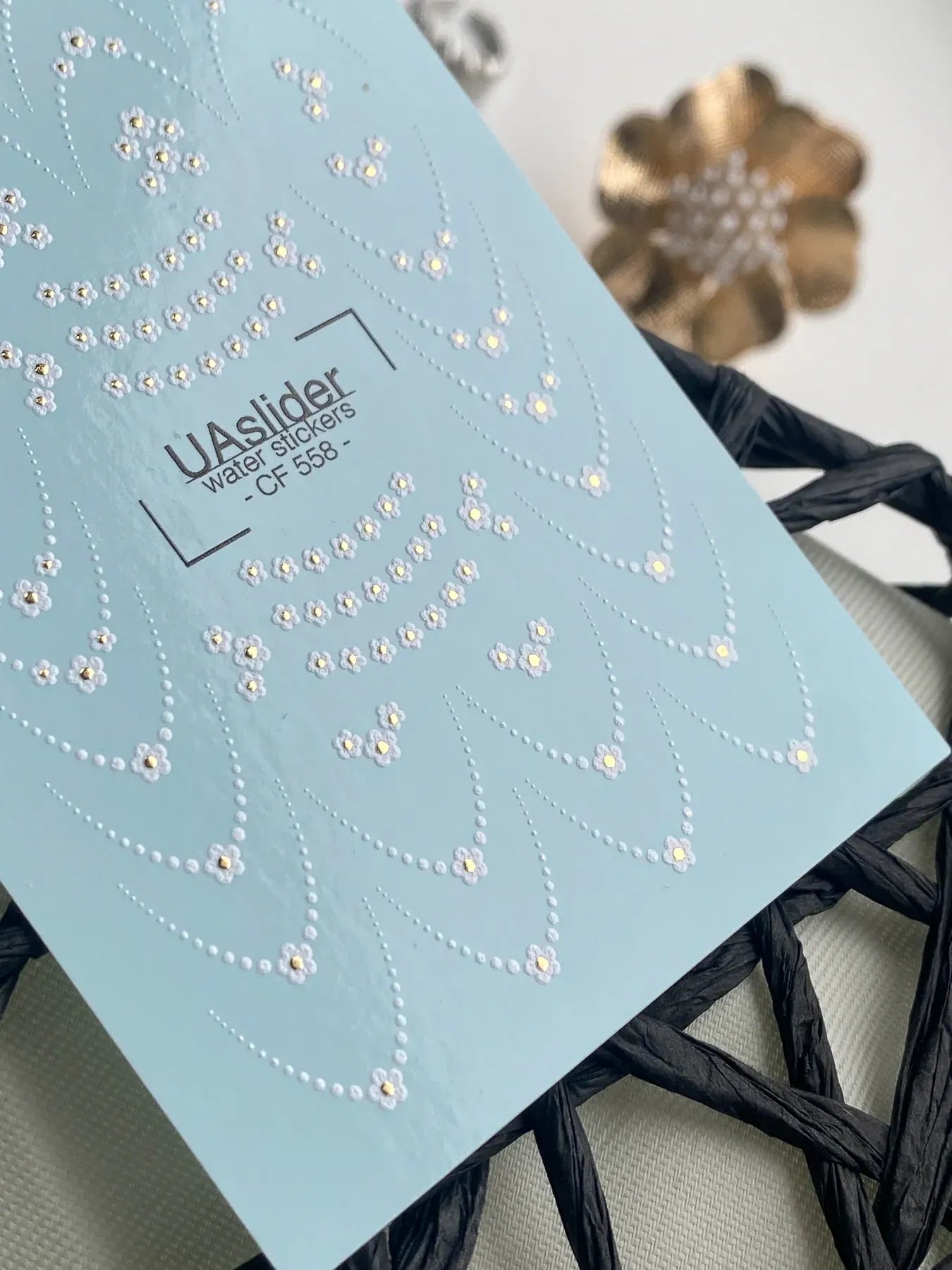 Slider-Design CF 558 | Wasser-Decals mit Goldfolie | Pearl Dots & Mini Flowers