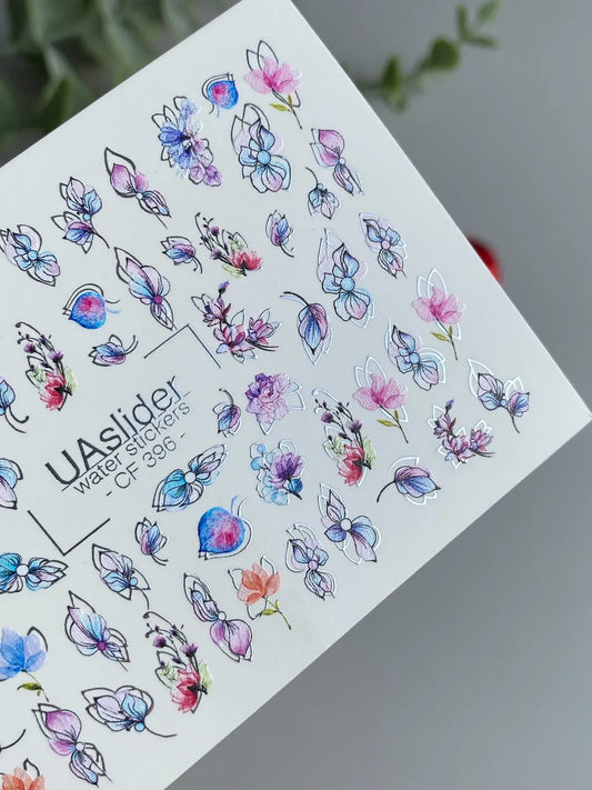Slider-Design CF 396 | Wasser-Decals | Outline Flowers & Watercolor Effect