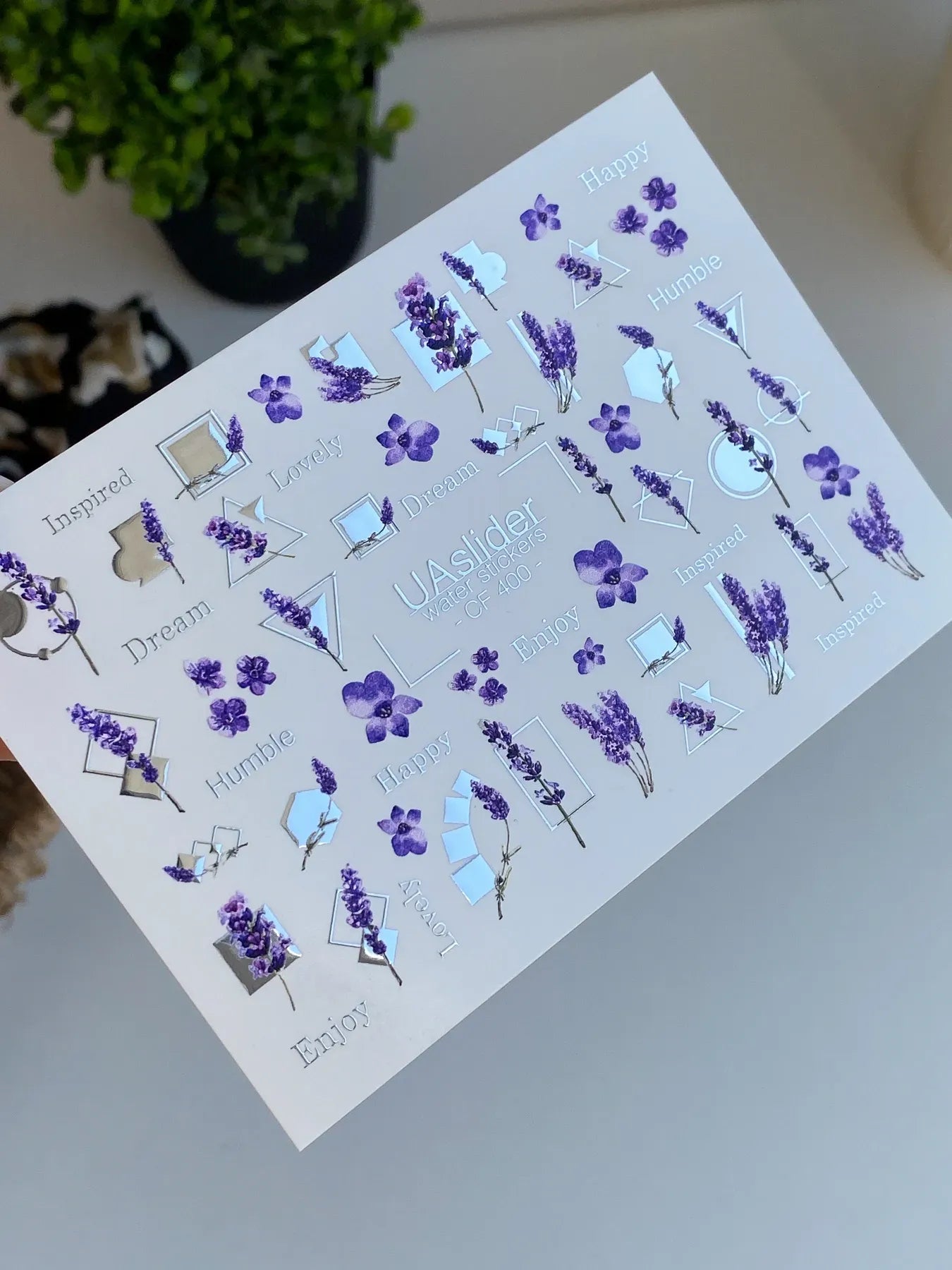 Slider-Design CF 400 | Wasser-Decals | Lavender Quotes & Geometric Frames