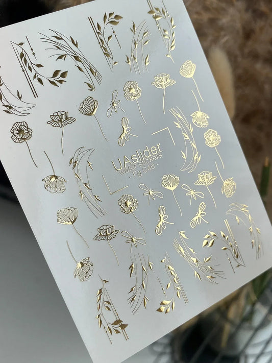 Slider-Design FG 046 | Wasser-Decals mit Goldfolie | Wildflowers & Dragonflies