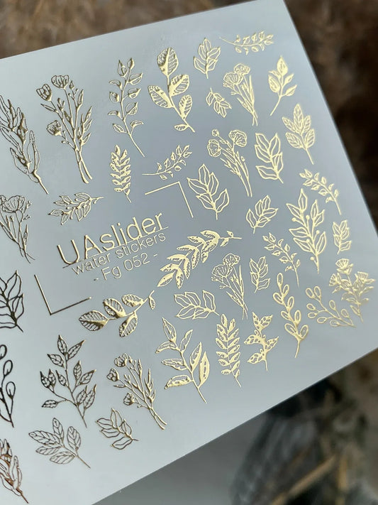 Slider-Design FG 052 | Wasser-Decals mit Goldfolie | Fine Botanical Leaves