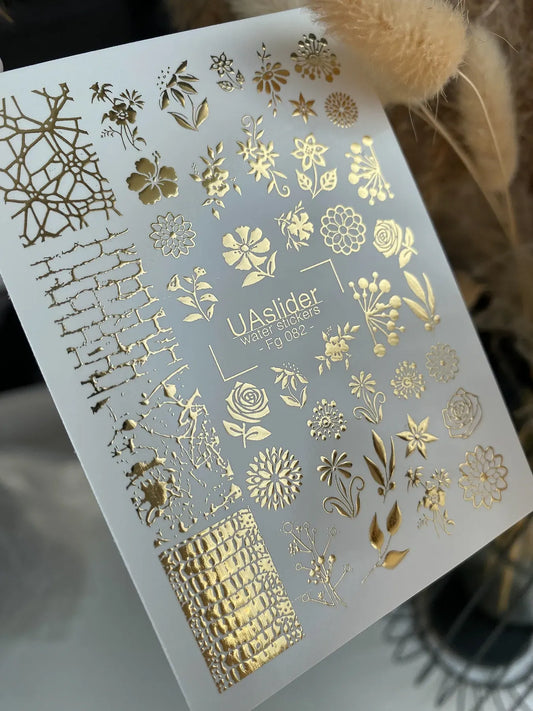 Slider-Design FG 082 | Wasser-Sticker mit Goldfolie | Floral Mix & Texturen
