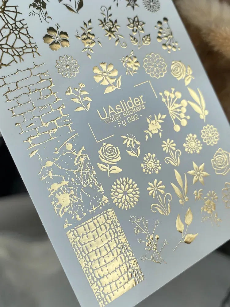 Slider-Design FG 082 | Wasser-Sticker mit Goldfolie | Floral Mix & Texturen