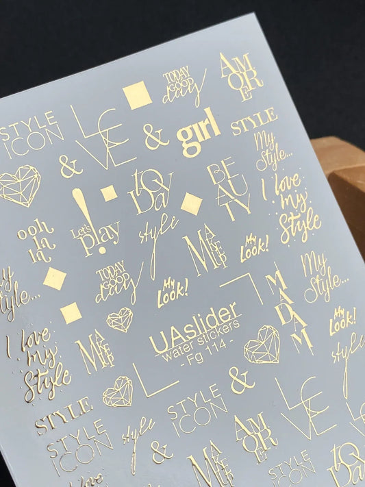 Slider-Design FG 114 | Wasser-Decals mit Goldfolie | Style Icon & Words
